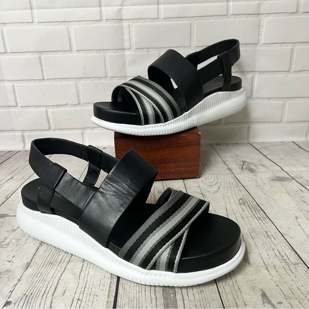 Cole Haan Women's Zerogrand Slingback Wedge Sandal Black White Size 9